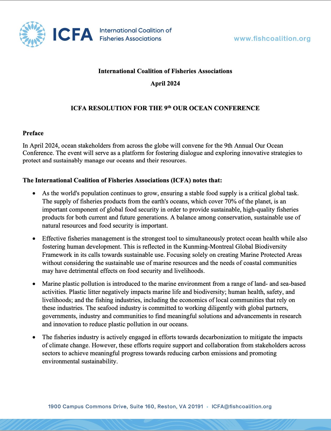 ICFA Resolution for the 9th Our Ocean Conference 